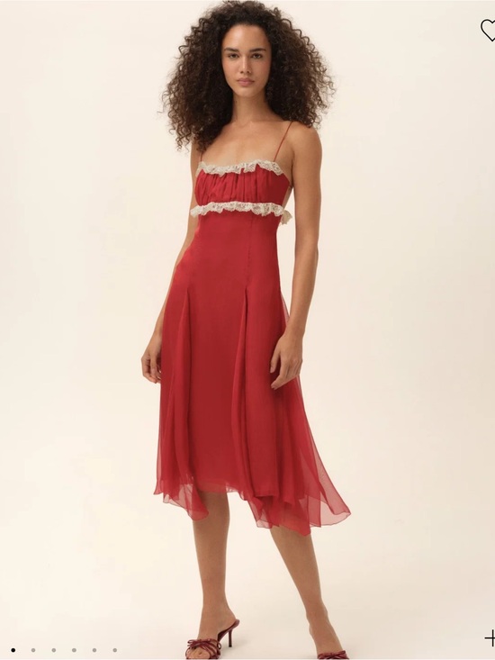 For Love And Lemons Dresses & Skirts - For Love And Lemons Charlotte Midi Red Dress with Cream Lace Trim